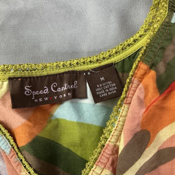 Tropical Floral Milkmaid Dress Sz Medium Smocked Waist Babydoll Retro vibes - Picture 5 of 8